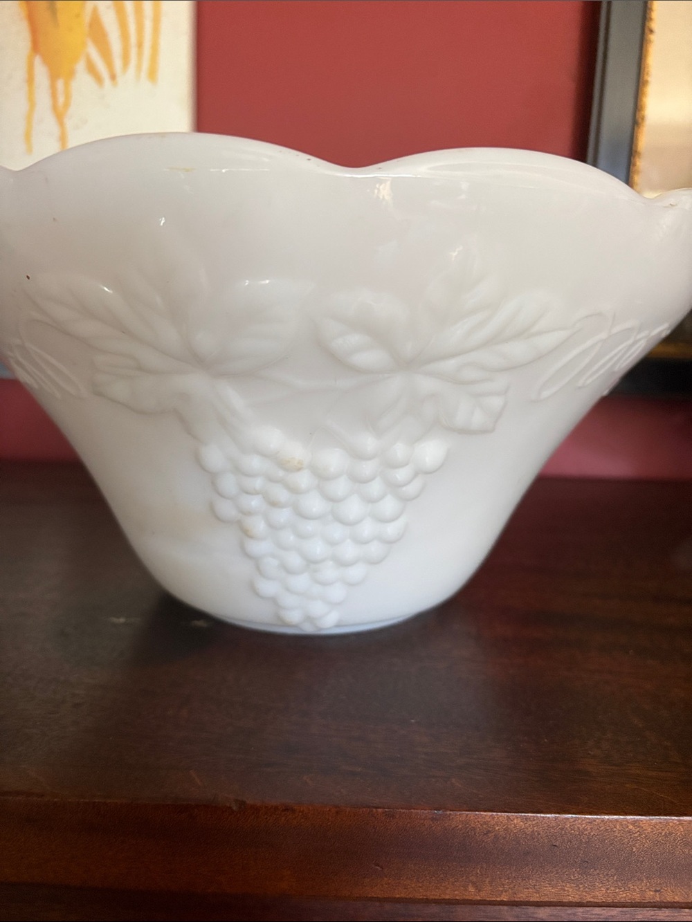 White Embossed Grape Milk Glass Decorative Bowl - Unbranded